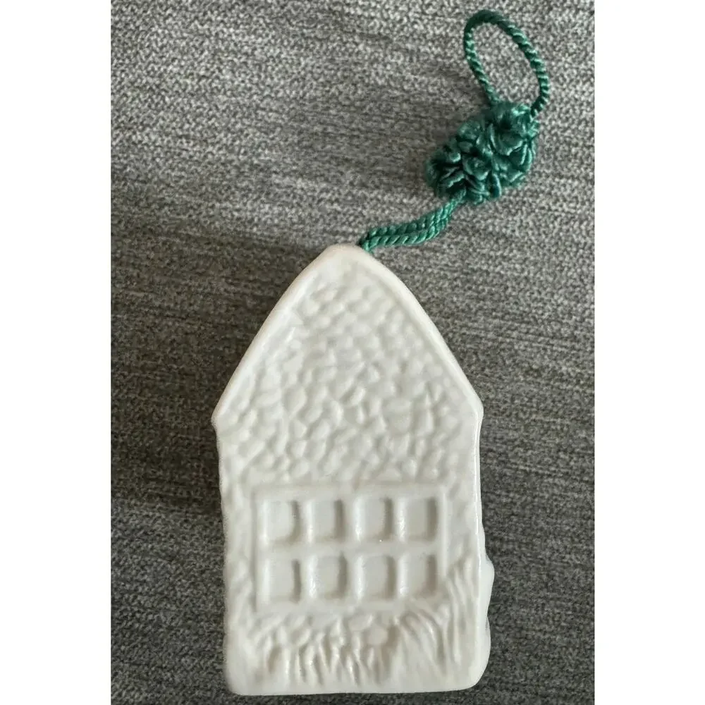 NWB Vintage Irish Belleek Porcelain Christmas ornament Clegga Boathouse in Box